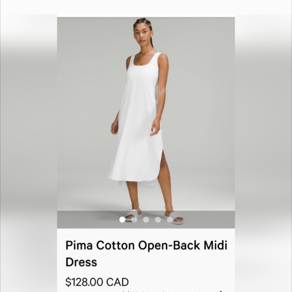 Lululemon Pima Cotton Open-Back White Midi Dress size 12 - Picture 7 of 9